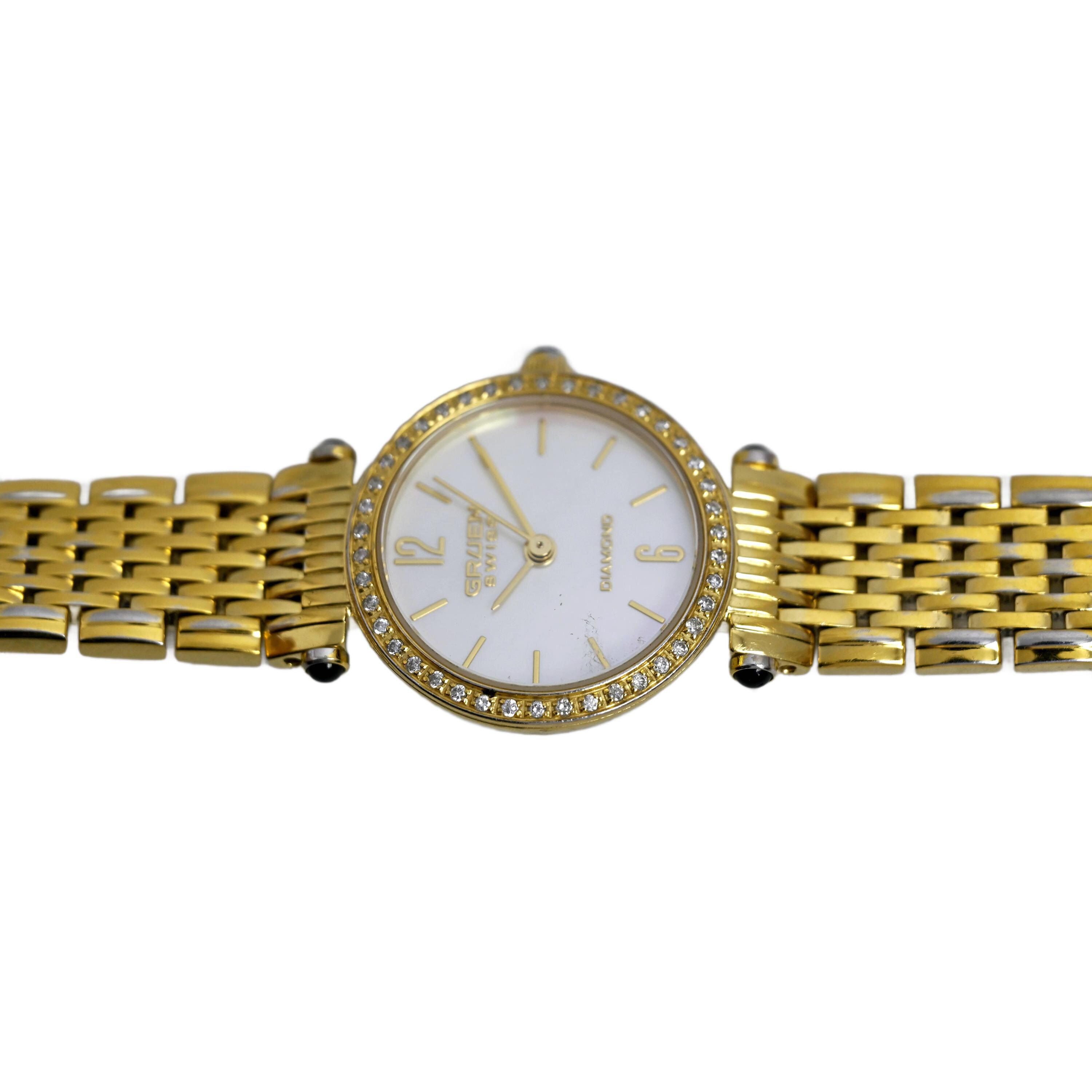 Gruen Watch Mother of Pearl Face‎ Gold Tone Womens Stainless Jewel Needs Battery Vintage Gruen Swiss Mother Of Peal Dial GSL034 Quartz Womens  main image 4