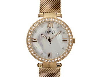 DMQ Ladies Watch Women Rose Gold Tone 34mm CZ Crystal