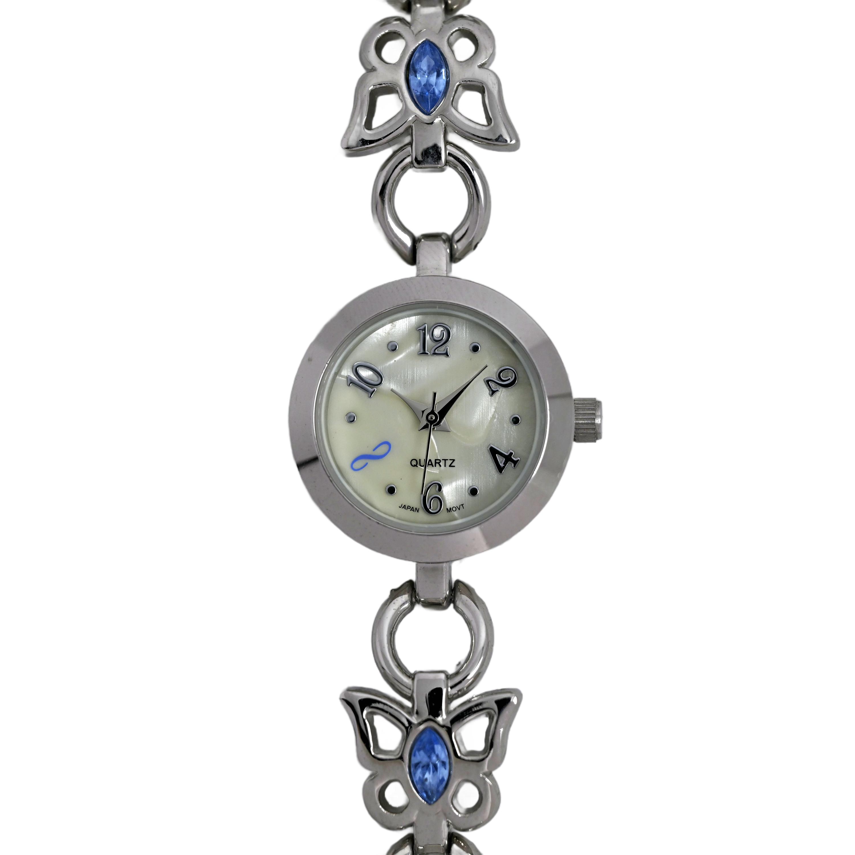 BWC Ladies Butterfly Bracelet Watch Blue Stones Stainless 