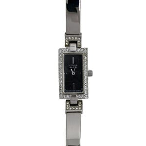 Citizen Eco-Drive Watch Crystal Bezel Black Dial Silver Bracelet Women&#39;s Dress