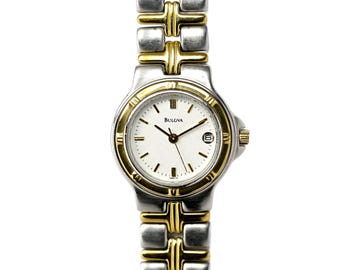 Bulova Ladies Two Tone Quartz White Dial 25mm Watch 98M36