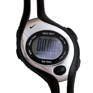 Nike Triax Swift Digital Sports Watch Silver Black Rubber Chronograph 100M WR