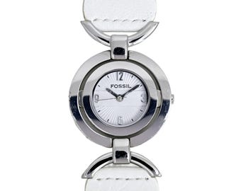 Fossil Ladies Genuine Leather and Steel Bangle Bracelet White Dial ES-1977