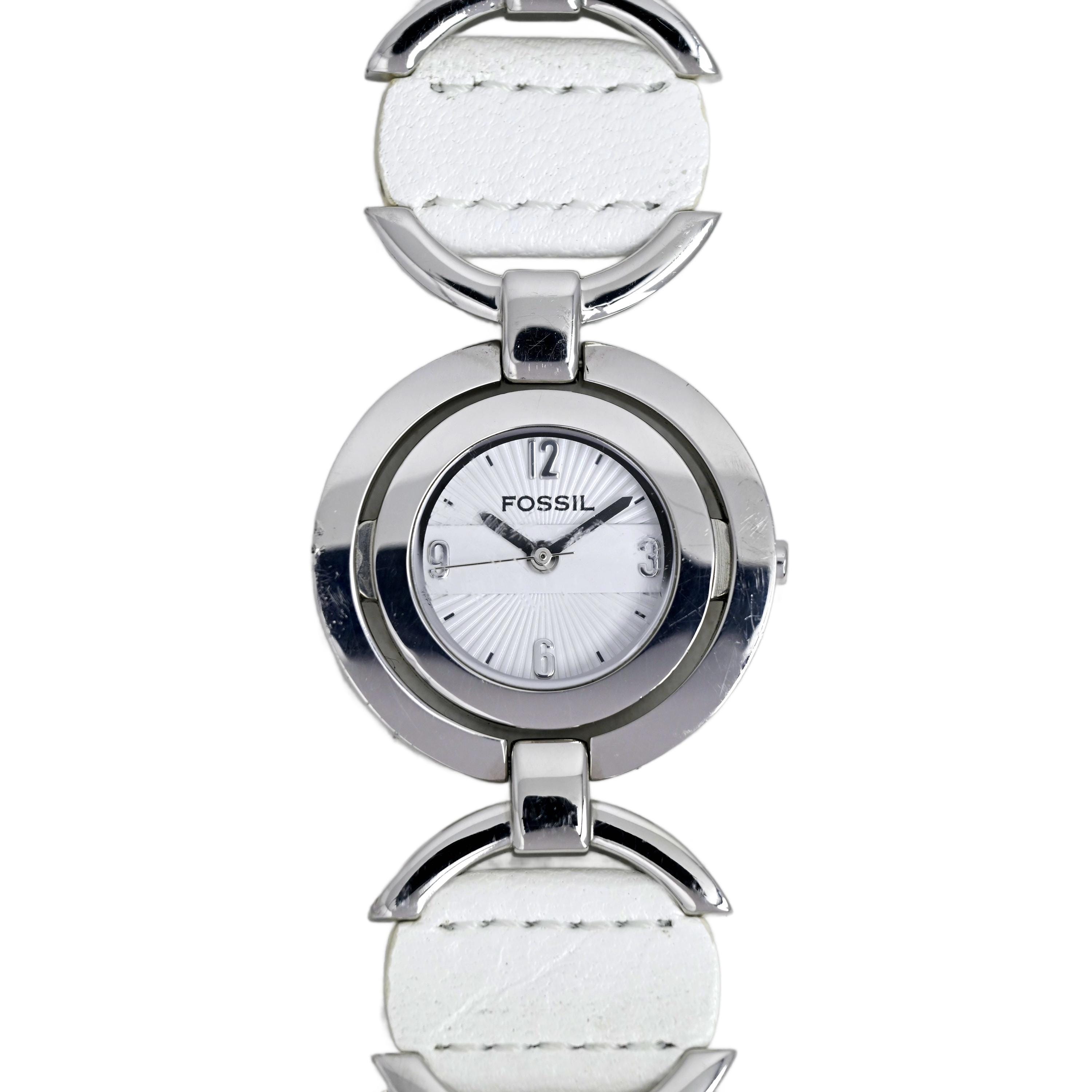 Fossil Round Leather Link Women\'s Bracelet Watch Silver Stainless ES-1977 Fossil Ladies Genuine Leather and Steel Bangle Bracelet  main image 3