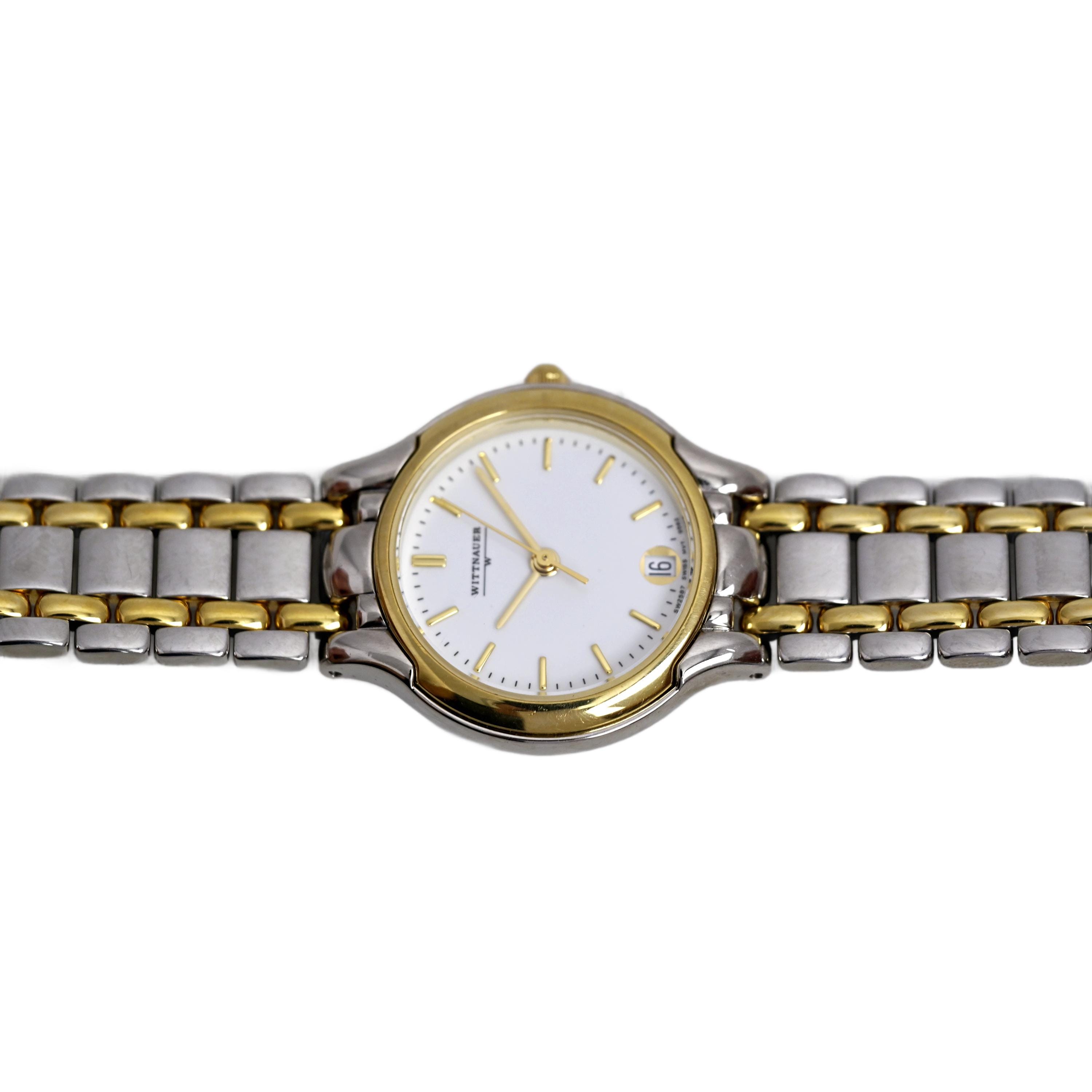 Ladies Vintage Silver-Tone Bracelet Watch in Gold Dial Wittnauer Vintage Wittnauer Ladies Gold Plated Vintage Swiss Date Watch Silver  main image 3