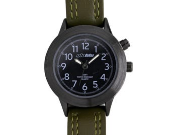 Orologio da campo militare Globlu, cassa nera, cinturino verde oliva, 100 FT WR al quarzo