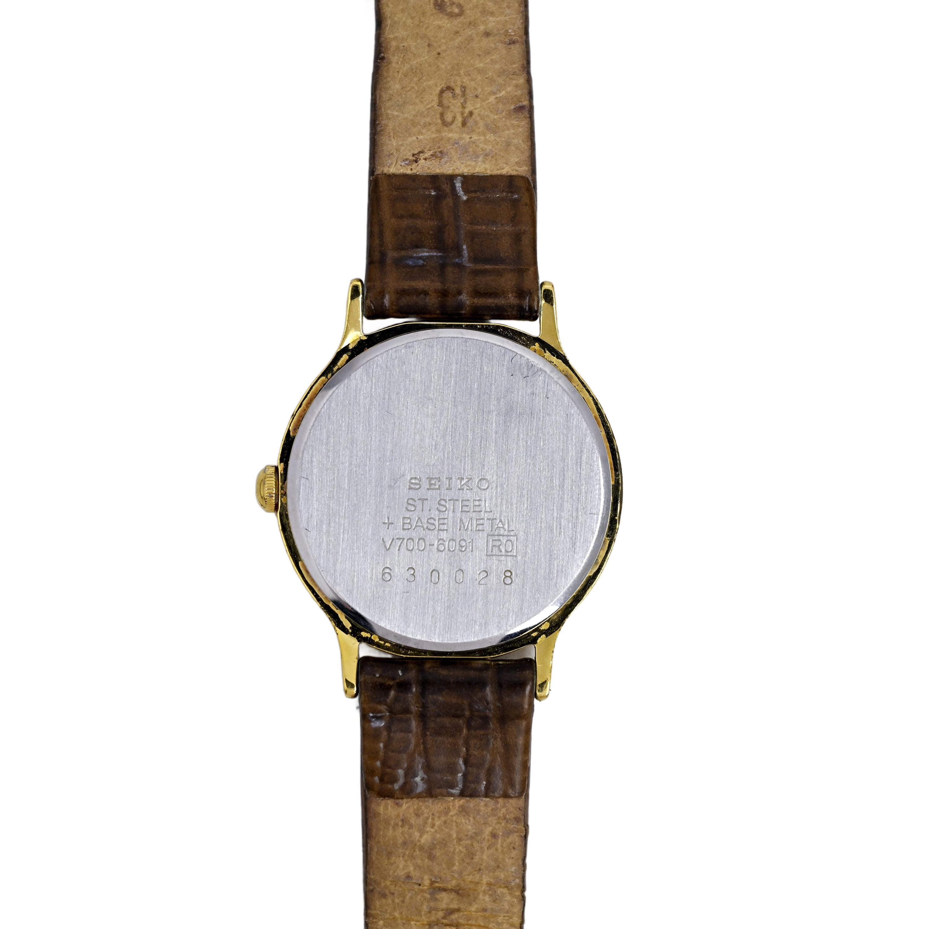 Seiko Vintage Ladies 1980's Gold Plated White Dial Genuine Lizard