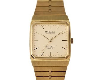 Dufonte by Lucien Piccard Vintage 90's Gold Plated Tank Quartz Watch Bracelet