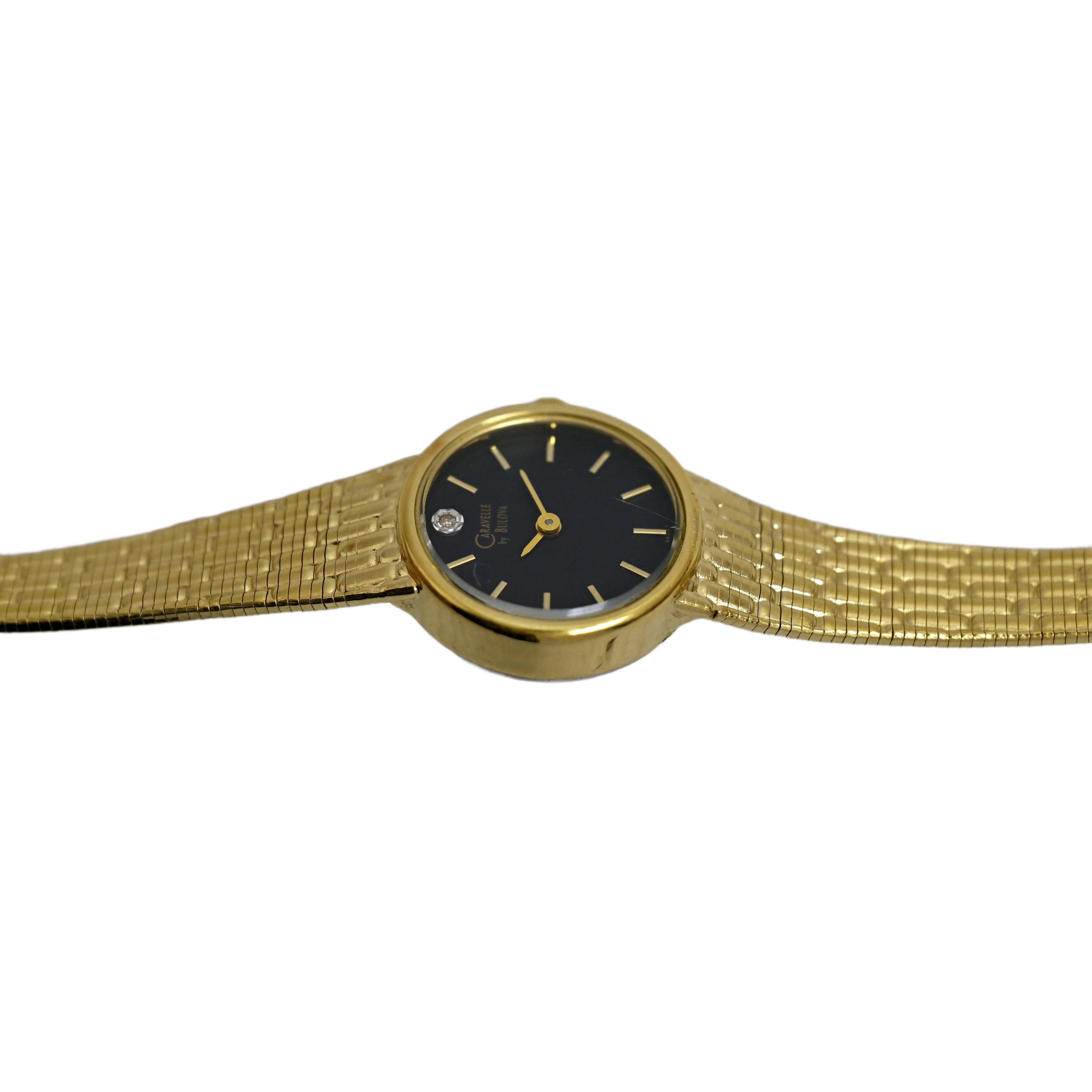 Vintage Caravelle Quartz Women\'s Analog Gold Tone Watch Black Dial Diamond Vintage Caravelle Gold Tone Women main image 2