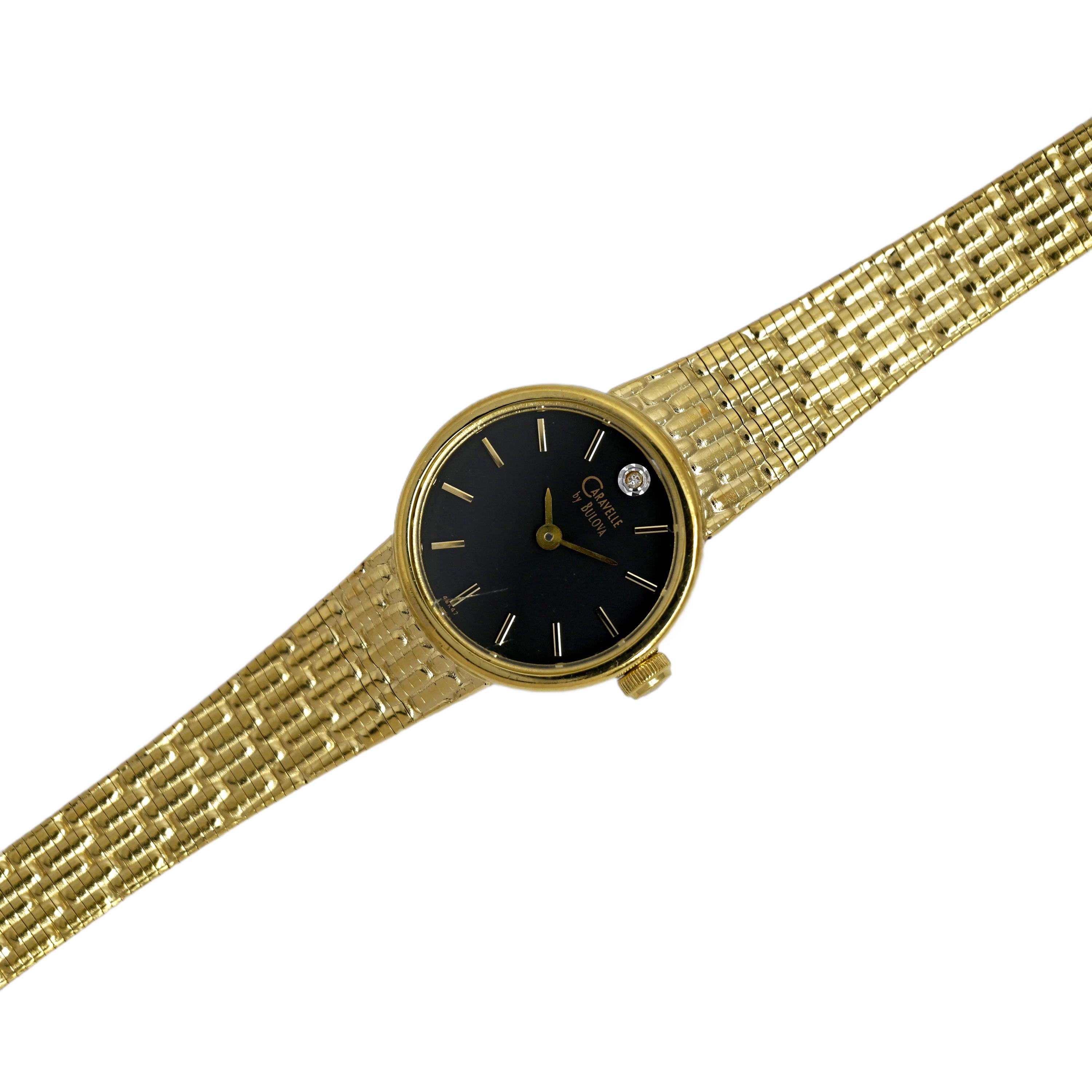 Caravelle by Bulova Gold-tone Black Dial Diamond Accent  display picture 3