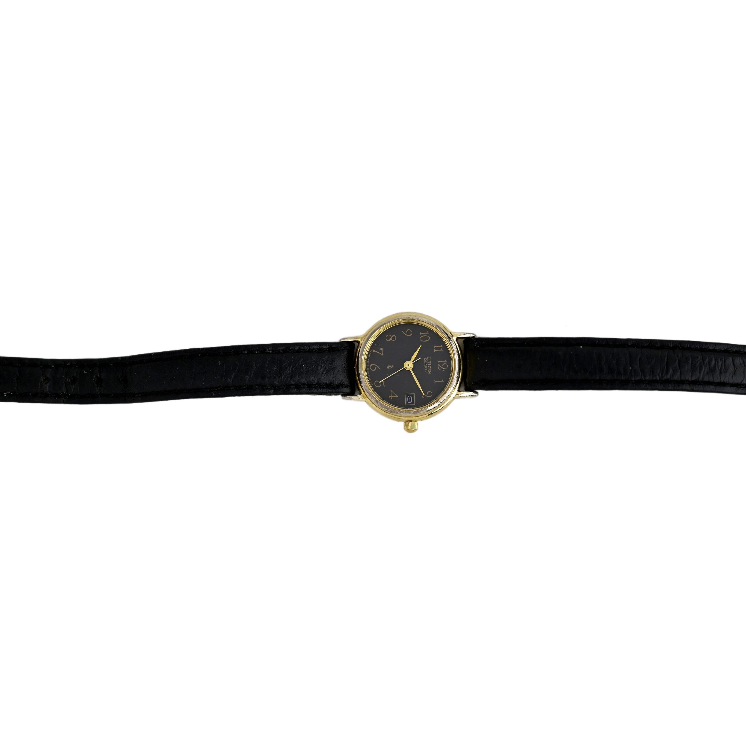 Citizen Womens Watch Gold Dial Gold Tone Black Leather Quartz Day Date Japan Citizen Women main image 3