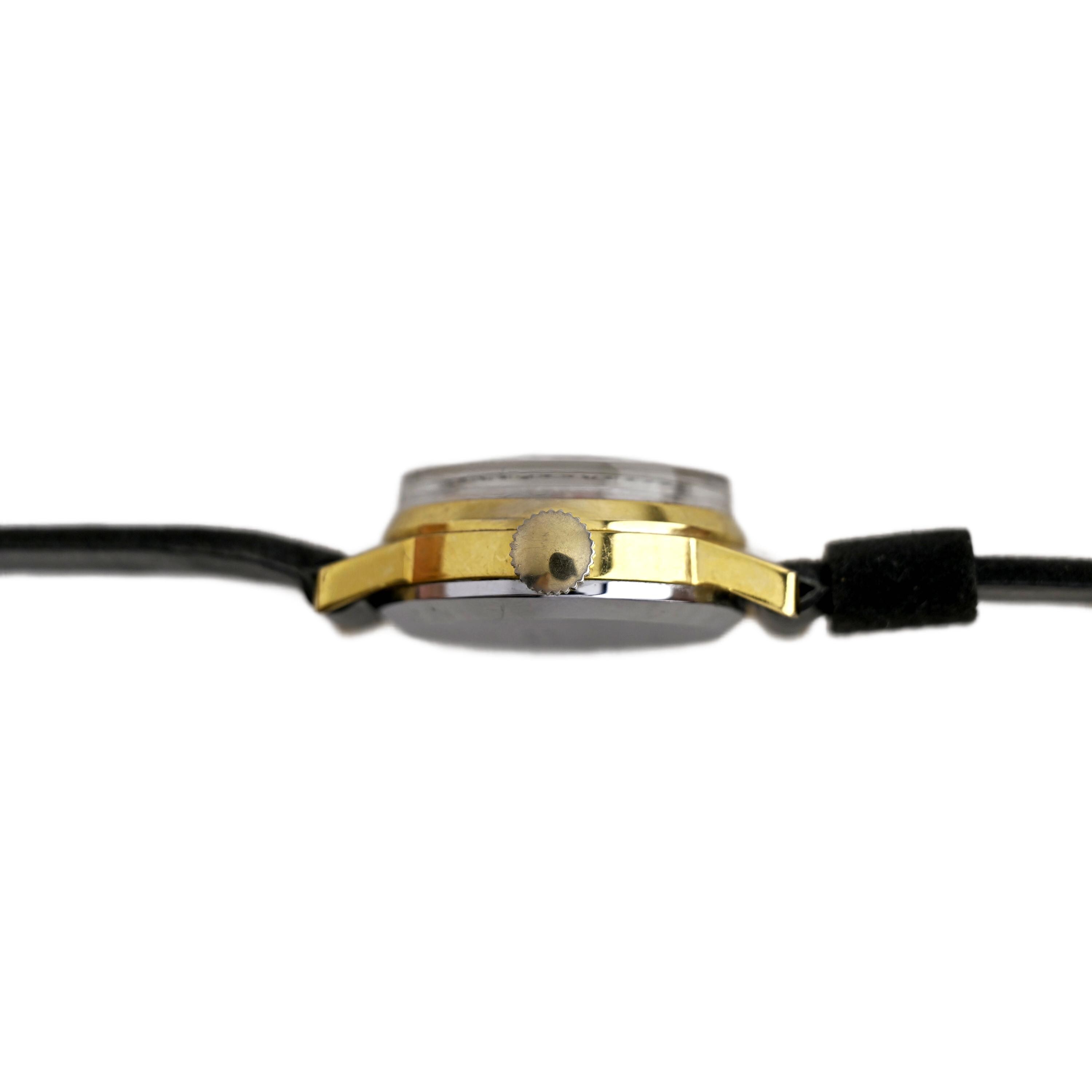 Trice Gold Tone White Dial Black Bezel 17 Jewels Black Strap 