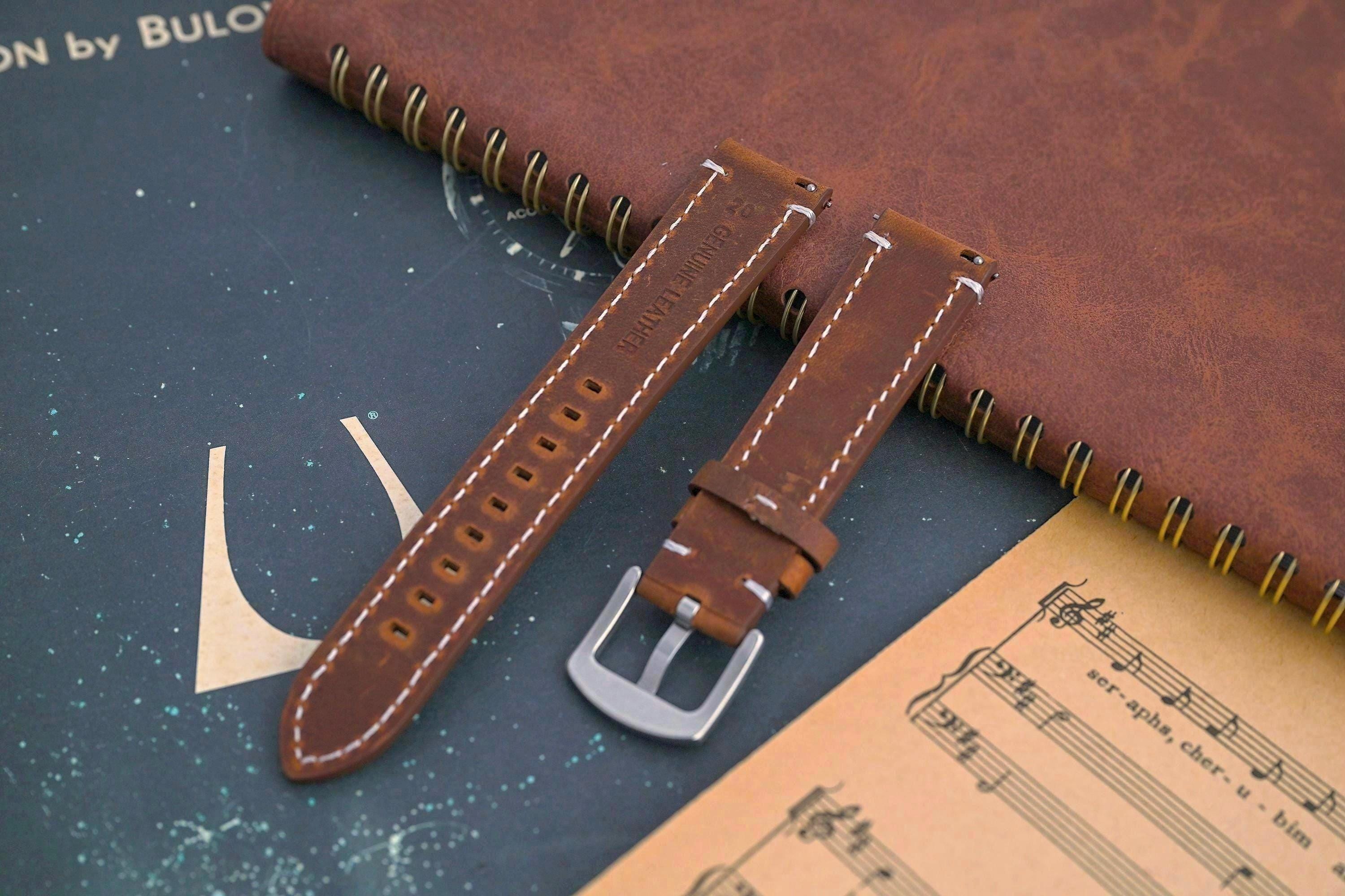 Bracelet De Montre En Cuir Véritable 18mm – Fait Main, Noir, Vintage Années 90, Boucle Ardillon