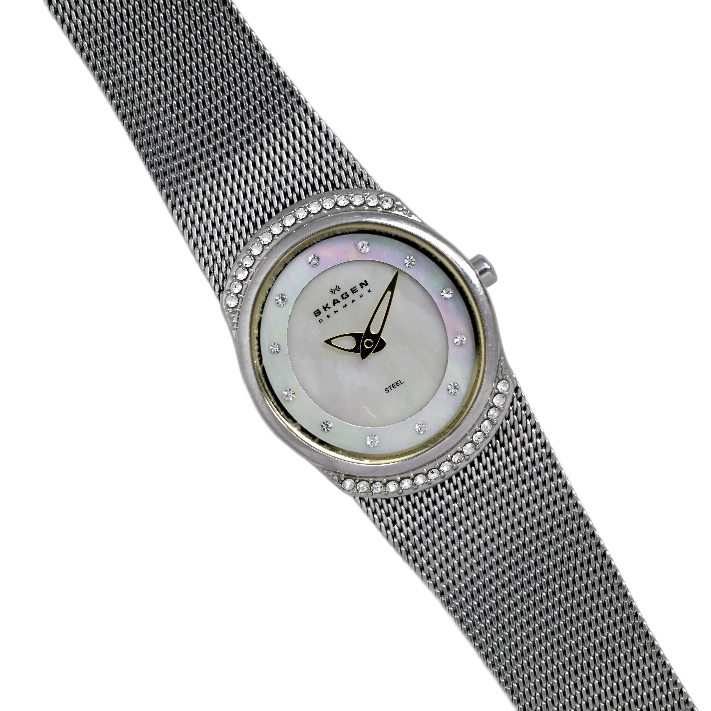 Skagen Denmark Watch Crystal Bezel Mother Pearl Dial Steel  display picture 1
