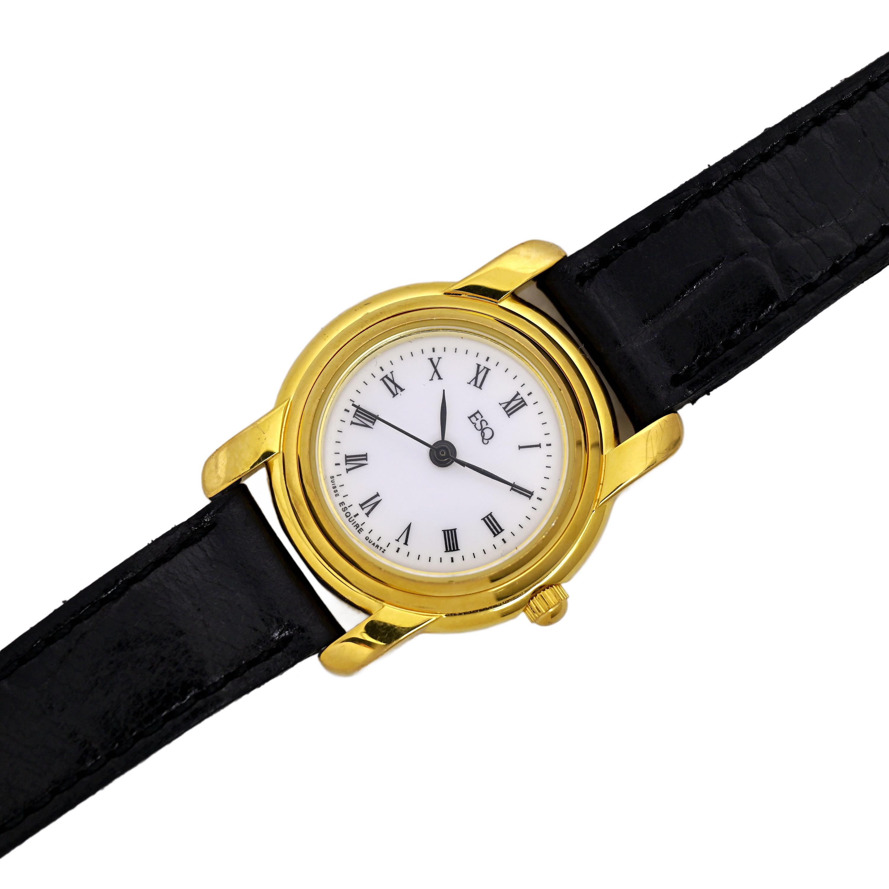 ESQ Movado Ladies Gold Tone White Dial Roman Numerals Swiss  display picture 1