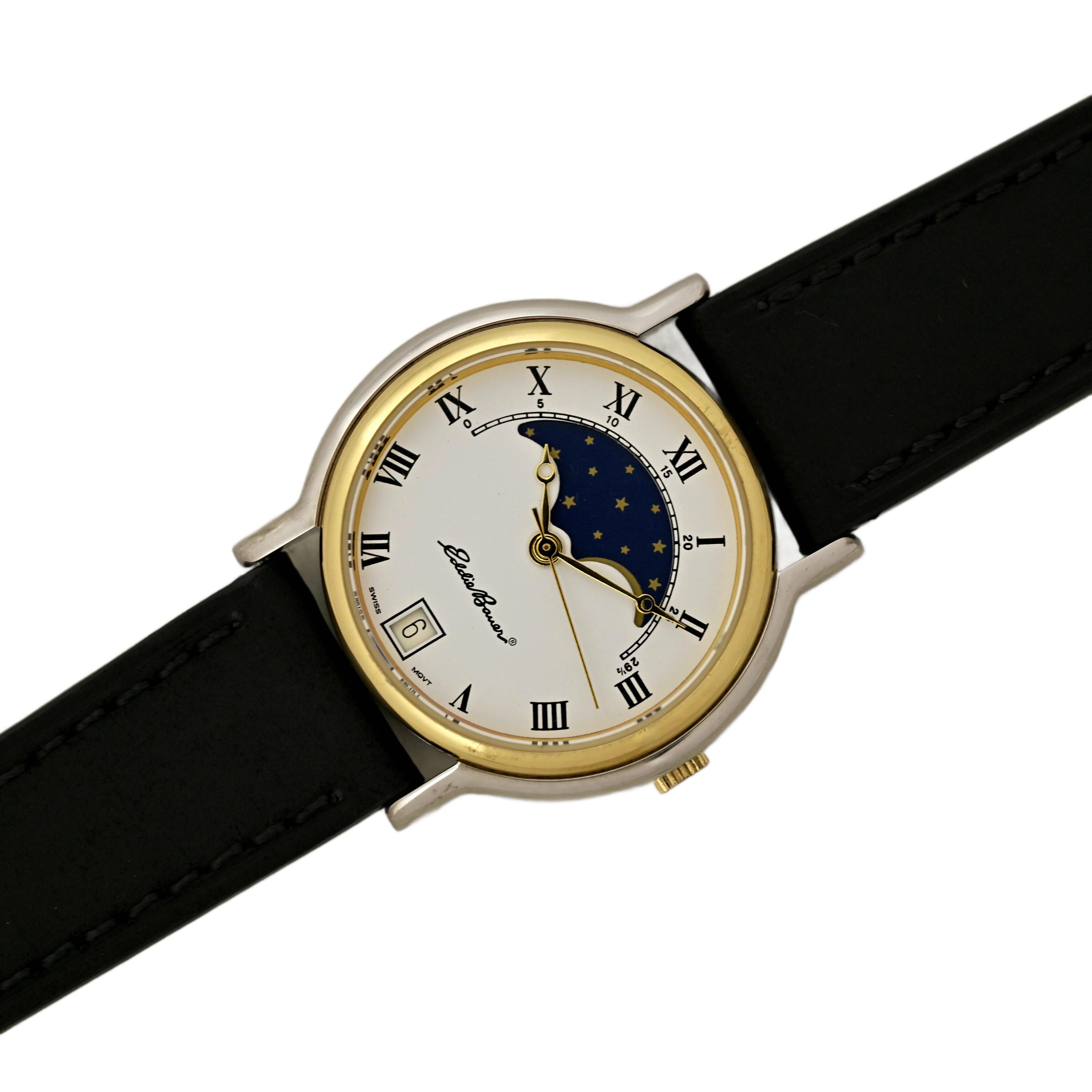Eddie Bauer Moonphase Swiss Made Vintage Wrist Watch 1990's 34mm