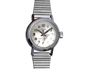 Timex Vintage 1970s 25mm Water Resistant Watch Silver Tone Expansion BandClaude