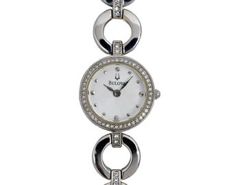 Bulova Ladies 96X00 Swarovski Crystal Bracelet Watch Steel Pre-Owned