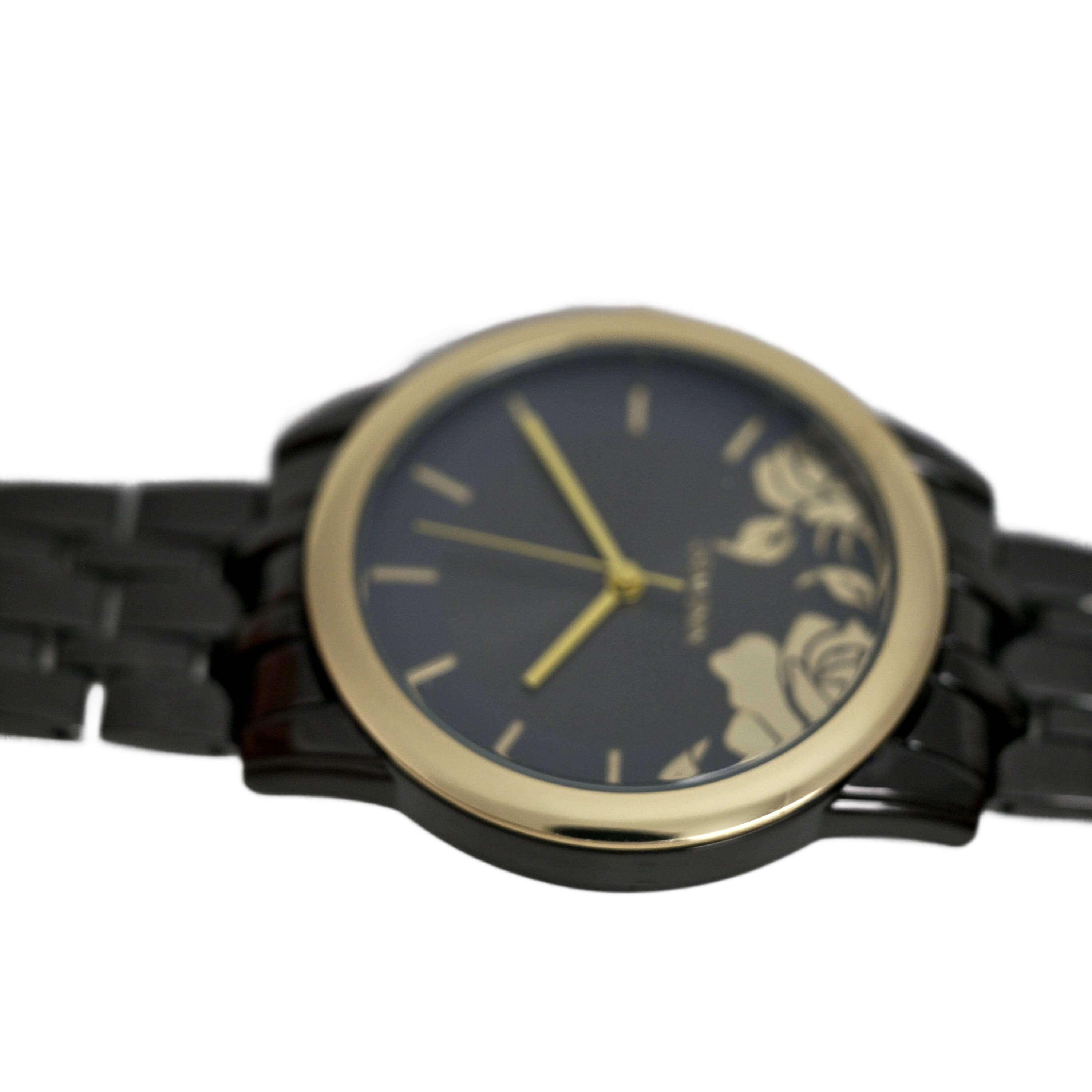 Nine West Watch Black Dial Gold Bezel Floral Design Black  display picture 3