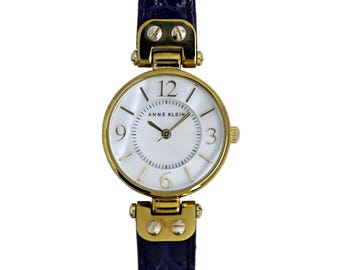 Anne Klein Navy Dial Gold-Tone Women\'s Watch with Leather Strap Anne Klein Blue Dial Ladies Watch AK/3001GPBL - Walmart.com main image 3