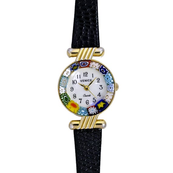 Venice Murano Glass 18k Gold Plated Vintage Quartz Ladies Watch 27mm Venice Murano Art & Glass Gold Plated Ladies Pink Leather  main image 4