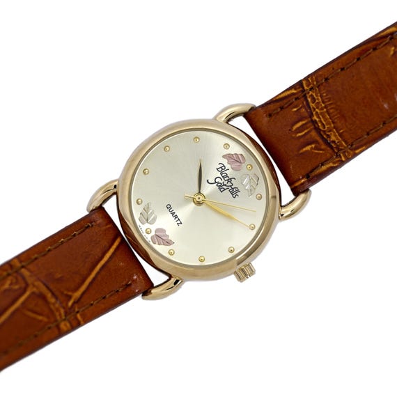 Black Hills Gold Tri-Tone Leaf Stretch Bracelet Watch Black Hills Gold Womens Watch 20mm Black Dial Gold Leaves  main image 4
