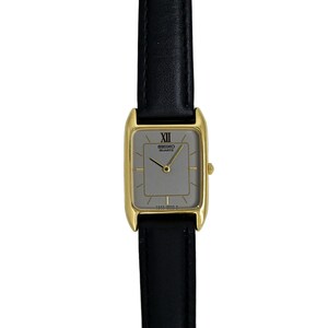 Seiko Ladies Vintage 1990's Gold Plated Tank Watch Black Leather Strap Grey Dial
