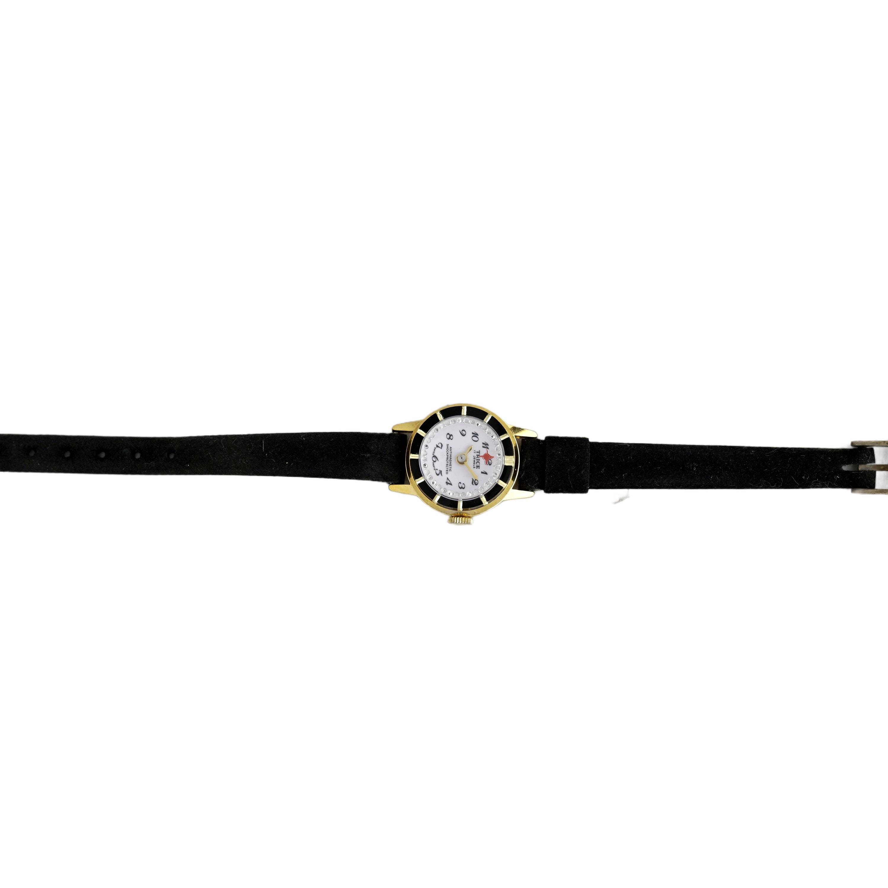 Trice Gold Tone White Dial 17 Jewels Blue Strap Vintage Watch Trice Gold Tone White Dial Black Bezel 17 Jewels Black Strap  main image 4