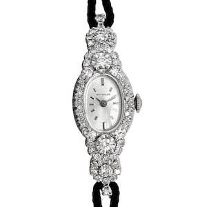 Wittnauer 1950&#39;s 14K Solid White Gold 0.4c Natural Diamonds Vintage Ladies Watch
