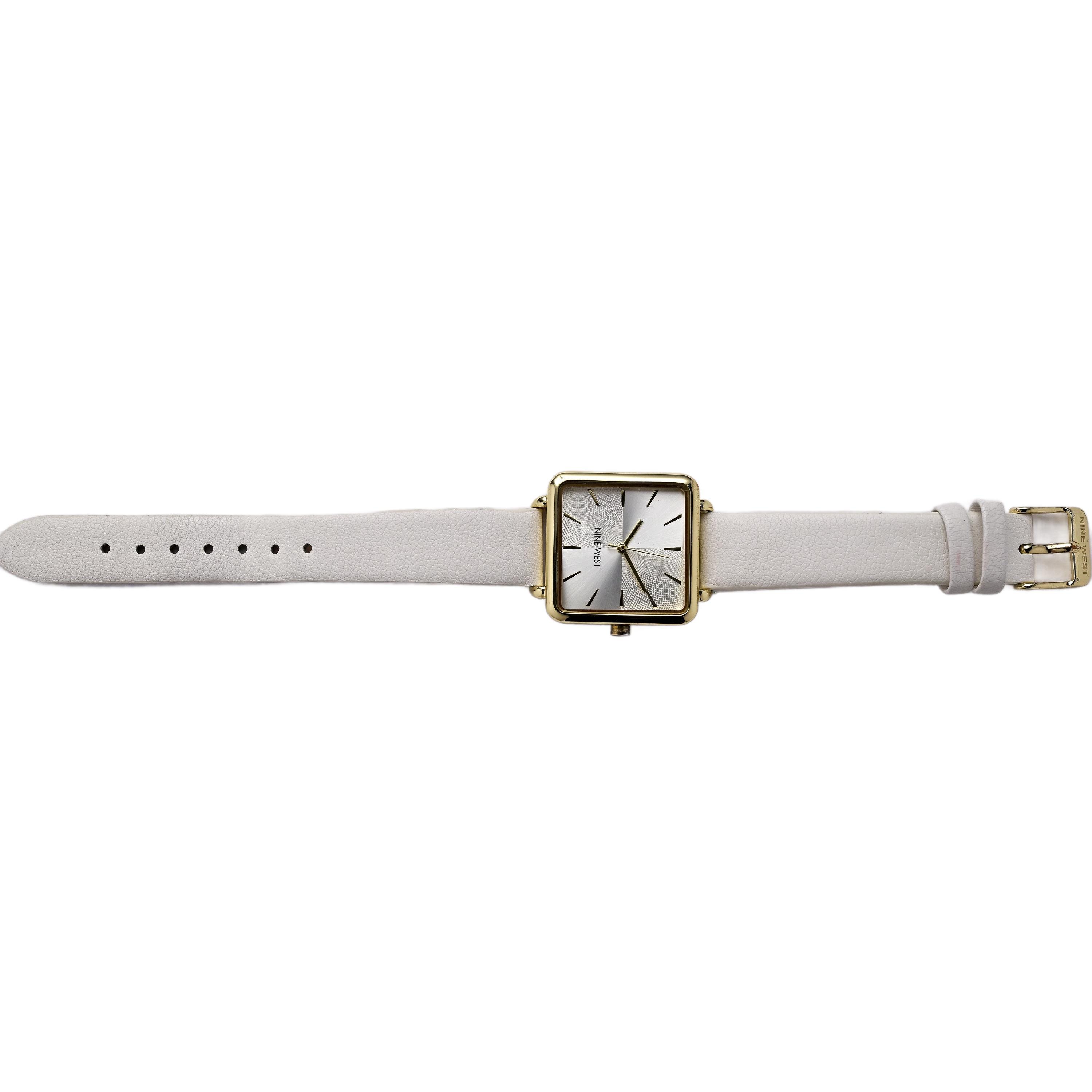 Nine West Women\'s White Gold Analog Quartz Solid Faux Leather Strap Square Watch Nine West Ladies White Dial Gold Case Ladies Tank Watch - Etsy main image 3