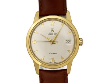 Buren Hamilton Grand Prix Vintage MINT Men's White Dial 1960's Watch Gold Plated