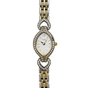 Caravelle Bulova Vinage Ladies Swarovski Bezel Heart Two Tone Quartz Watch