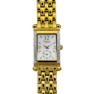 Caravelle Bulova Diamond Bezel White Dial Gold Vintage Ladies Tank Watch