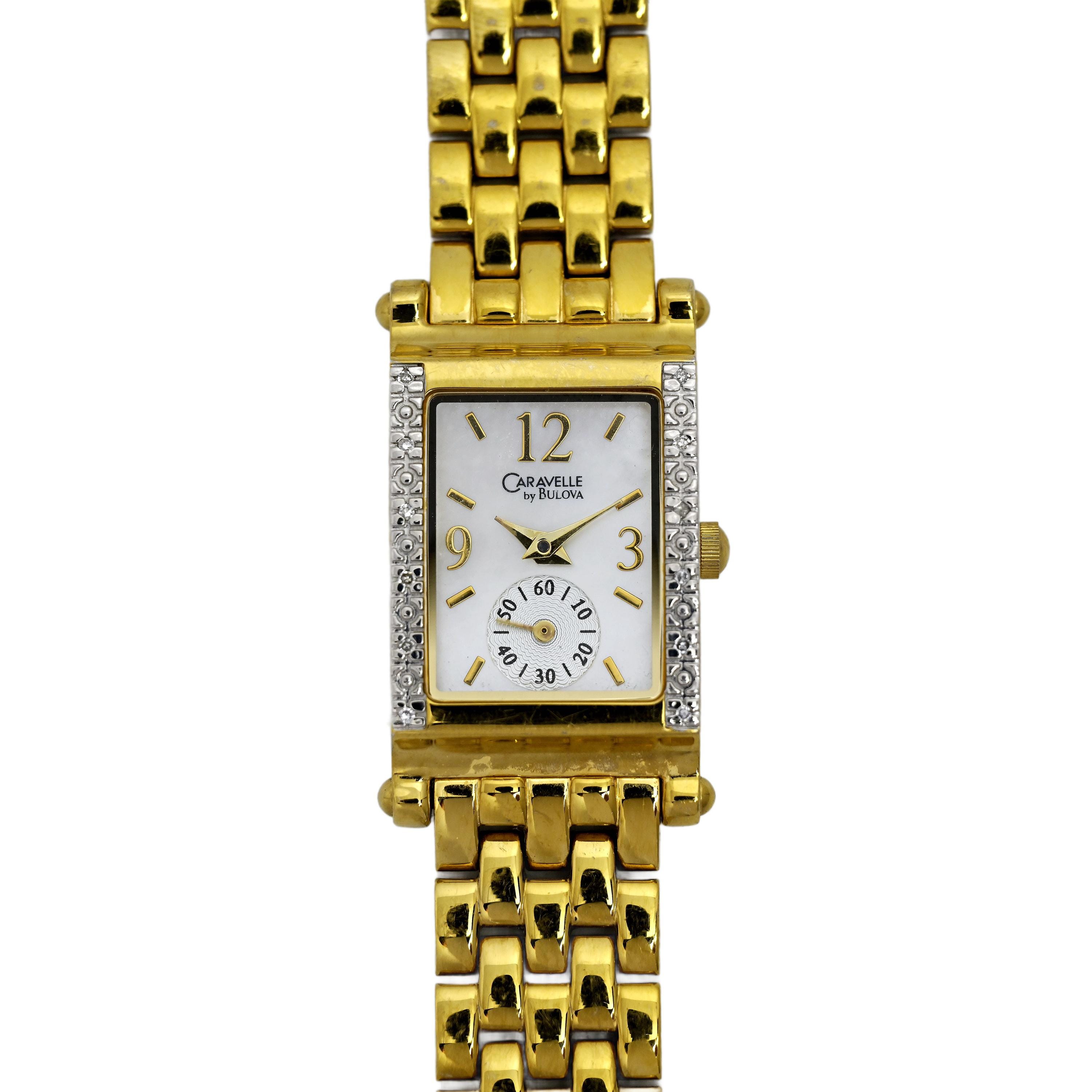 Caravelle Bulova Diamond Bezel White Dial Gold Vintage 