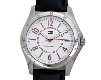 Tommy Hilfiger Men's White Dial Quartz Wrist Watch Black Genuine Leather