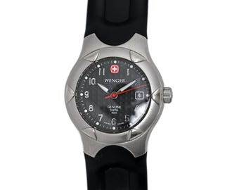 Schweizer Armee Wenger Vintage 1990s Damen 100 M Armbanduhr Quartz Black Rubber