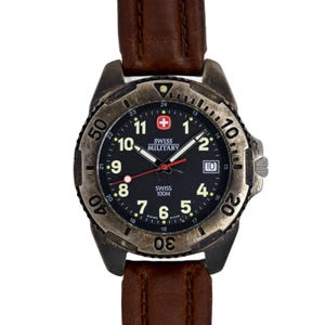 Zwitsers leger 39 mm herenduiker 100 M rustiek zilver patina vintage jaren 90 horloge
