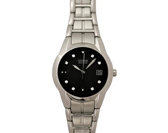 Citizen Eco Drive Black Dial SS Women's Watch EW1410-50G 5.75Inch Bracelet