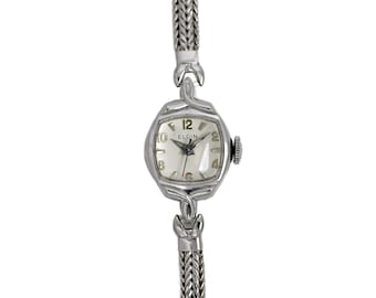 Elgin damescocktail jaren 60 10K witgoud verguld vintage mechanisch horloge