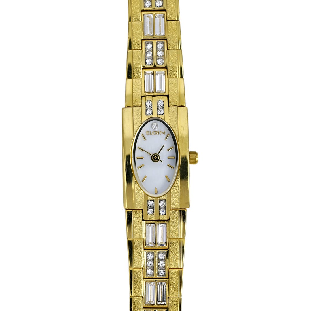 Elgin Ladies Bangle Gold Plated Crystal Bezel Wrist Watch  display picture 3