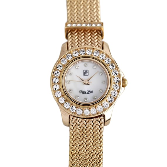 Victoria Wieck Gold Tone Crystal Bezel White Dial Mesh  display picture 3