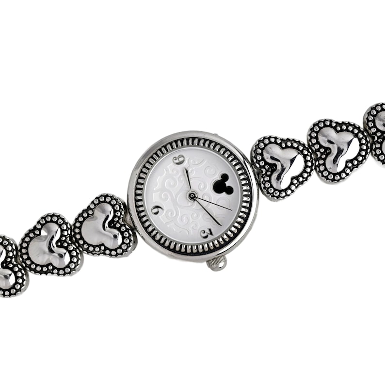 Disney Ladies Silver Watch White Dial Mickey Mouse Heart Link 5 5 inch Bracelet image 2