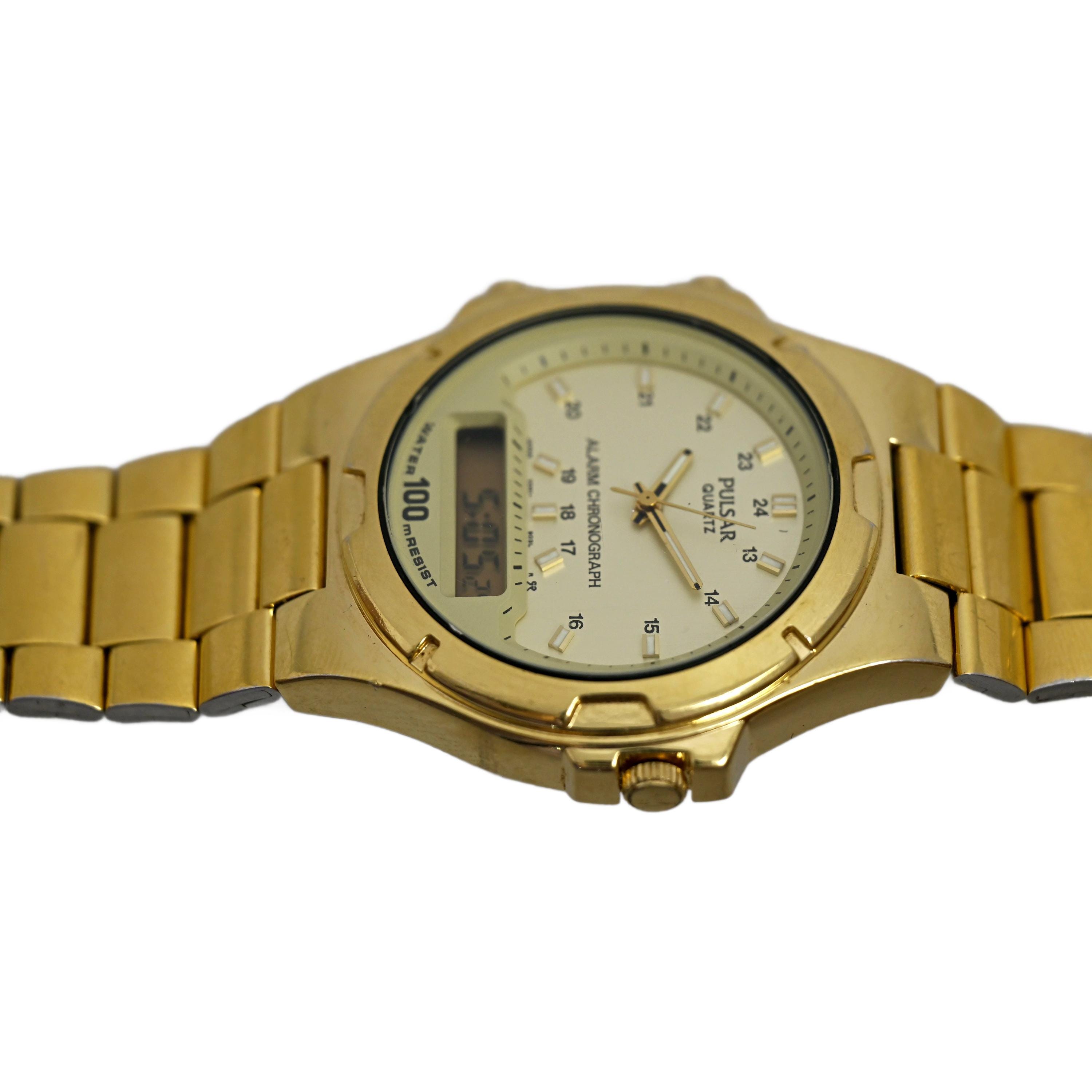 Pulsar by Seiko Watch Gold Plated Alarm Chronograph Digital