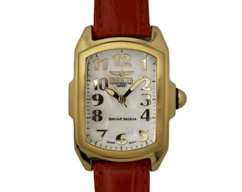 Invicta Baby Lupah Mother of Pearl Watch Red Strap Quartz Wrist Watch Ladies