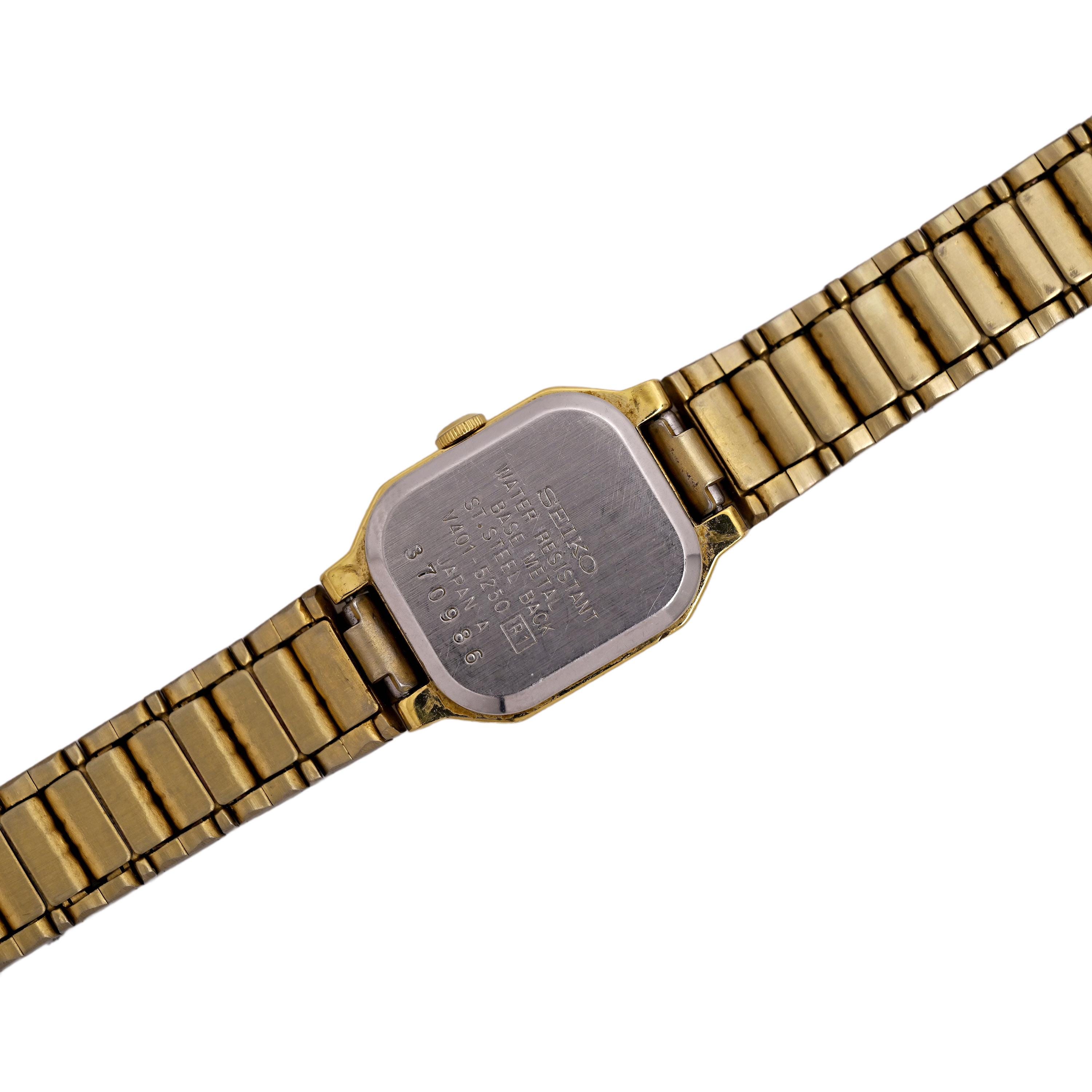 Seiko Vintage Gold Plated Quartz Tank Ladies Wrist Watch V401-5250