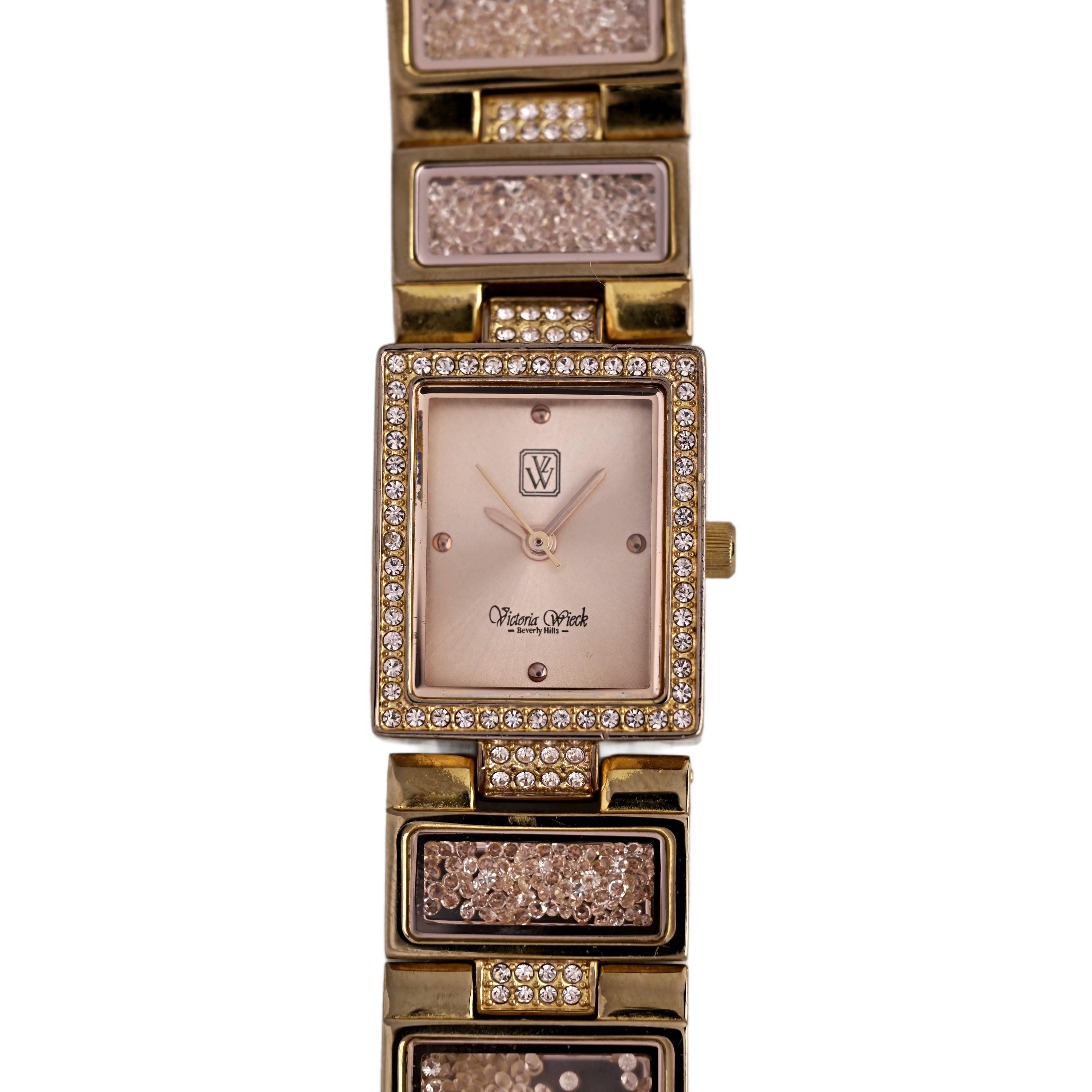 Victoria Wieck Beverly Hills Ladies Rose Gold Crystal Watch Pink