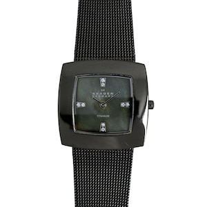 Skagen Denmark Ladies Titanium Square PVD Vintage Watch with Mesh Bracelet