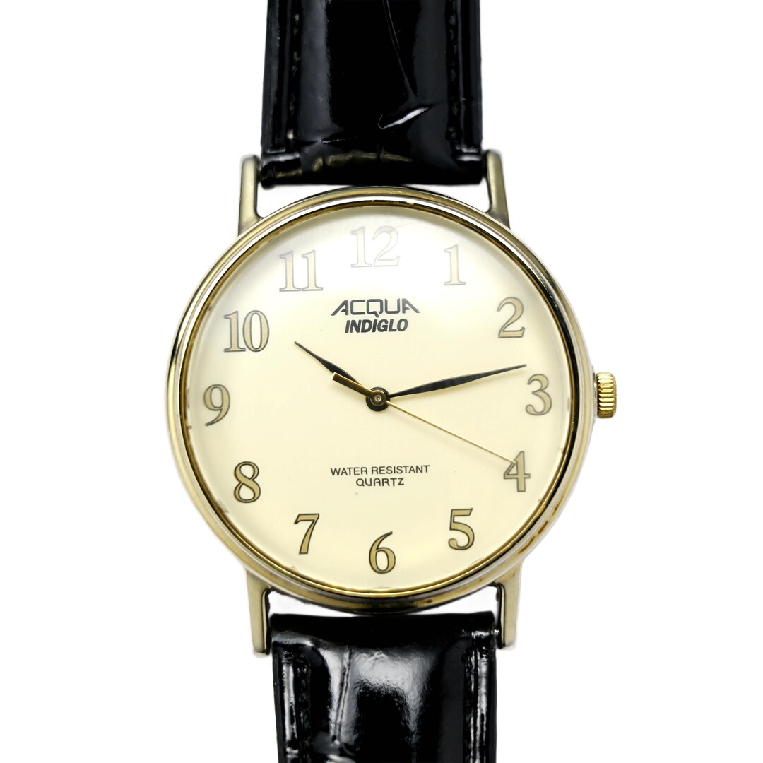 Reloj de cuarzo para caballero resistente al agua Acqua Indiglo Vintage CR 2016 con correa de cuero Etsy Espana