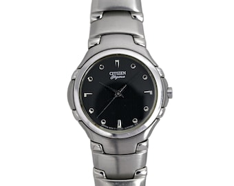 Citizen Elegance Quartz Damski Czarny Tarcza Bransoleta Ze Stali Nierdzewnej