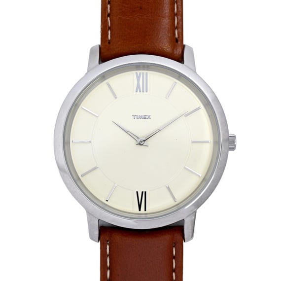 Timex T2M530 Gents Elegant Cream Dial Brown Leather Strap Watch Etsy Ireland